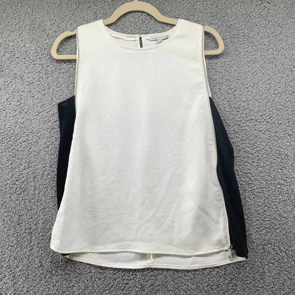 Rebecca Minkoff Sleeveless Blouse Womens S White Black Mesh Trim Sheer Tank